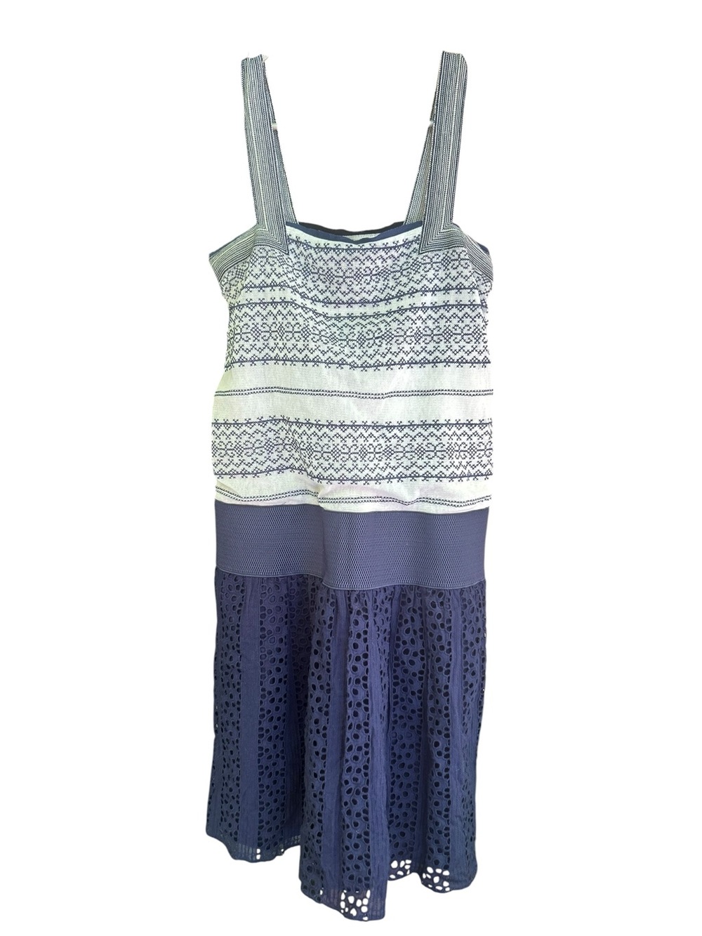Vivienne Tam‎ Eyelet Navy & White Patterned Sundress Size 4